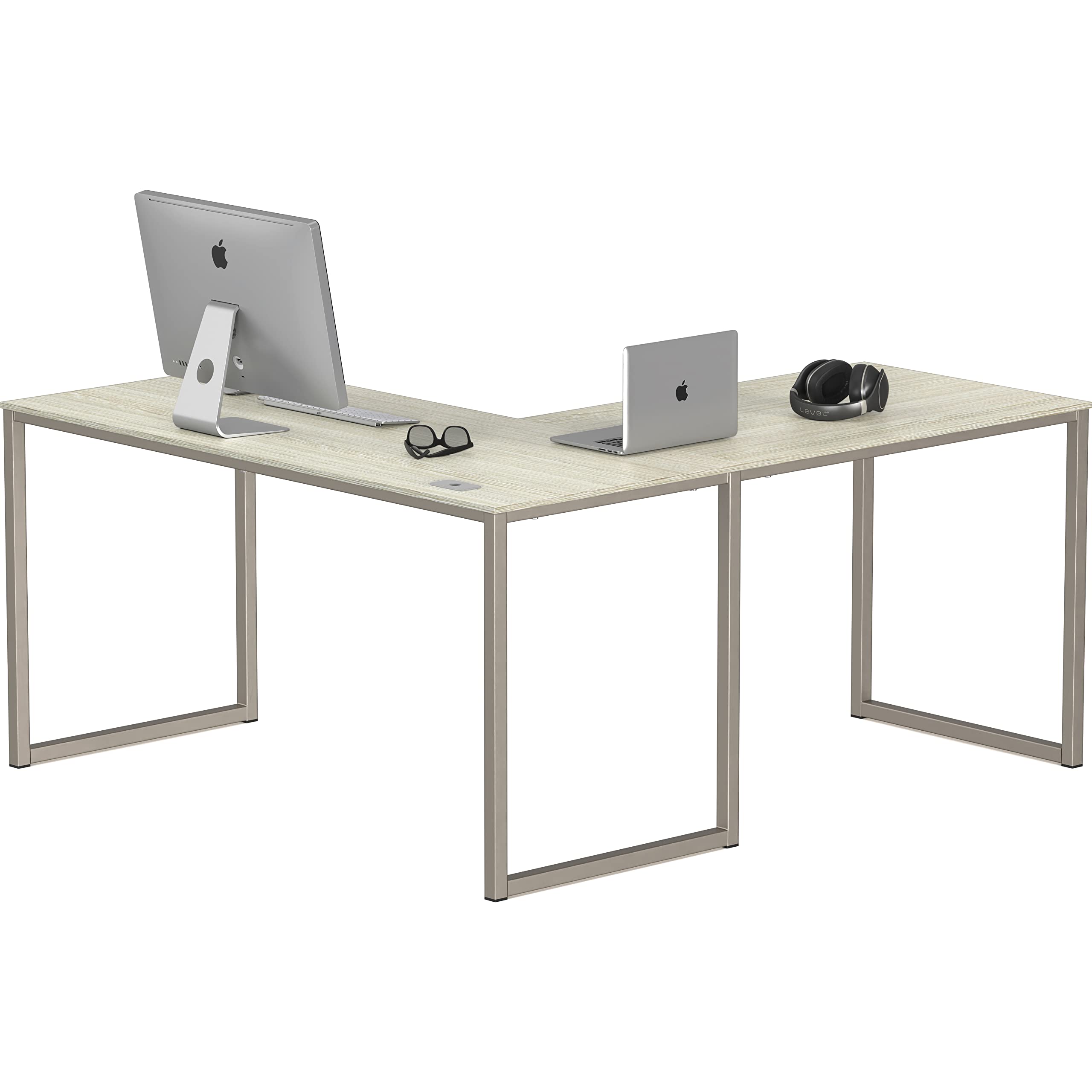 SHW Home Office 55-Inch Large L Shaped Corner Desk, 24 Deep, Maple