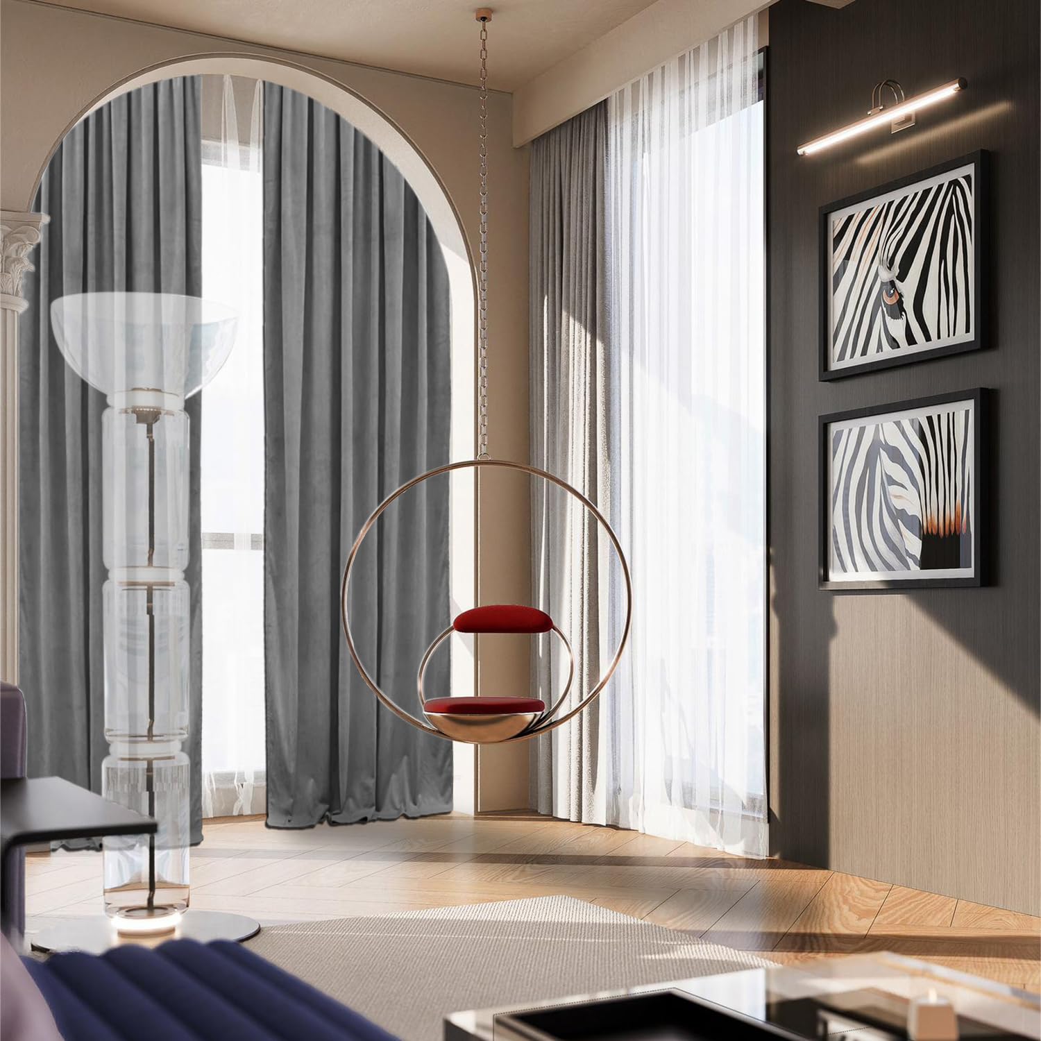 Smiletime Grey 108 In Long Velvet Curtains With Grommet, Thermal Insulated Super Soft Privacy Noise Reducing Light Blocking Velv