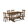 East West Furniture V777Mzn32-6 6 Piece Dining Set Contains A Rectangle Dining Room Table With V-Legs And 4 Light Beige Linen Fabric Parson Chairs With A Bench, 40X72 Inch, Multi-Color