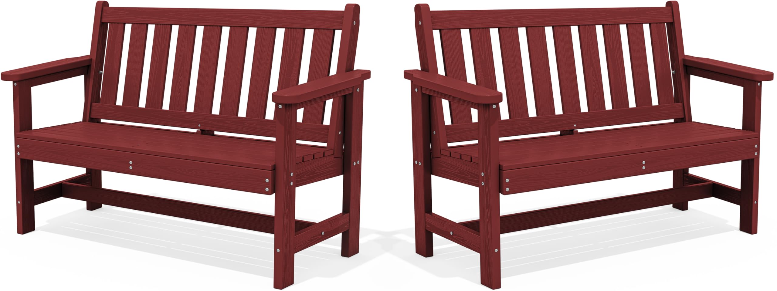 Serwall Outdoor Bench, Hdpe Outdoor Benches Weatherproof, 2-Person Garden Bench With 660 Lbs Weight Capacity, Patio Benches For Outdoors, Garden, Porch, Backyard And Park, Red, 2 Pack
