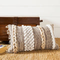 Cozydeko Boho Pillow Cover Brown 12   X20    Soft Moroccan Rustic Throw With Tufted Wool Accents, Plush Handwoven Cotton, Neutra