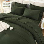 Litanika Comforter Full Size Set Olive Green - 7 Pieces Bed In A Bag Full Beddding Comforter Sets, Plain Lightweight Bed Set Wit