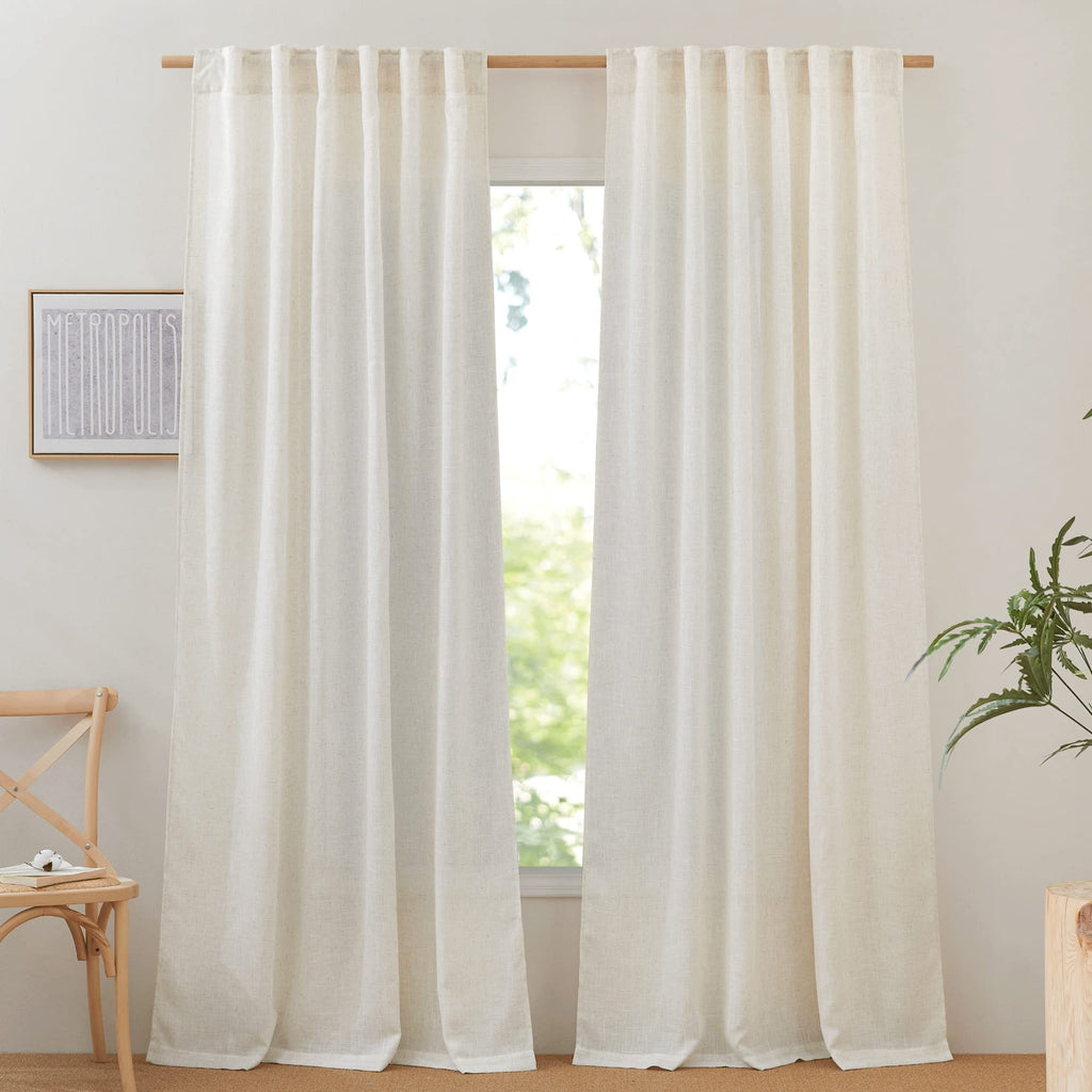 Nicetown Linen Curtains & Drapes 95 Inch Length 2 Panels, Rod Pocket & Back Tab Linen Blend Semi Sheer Privacy With Light Filter