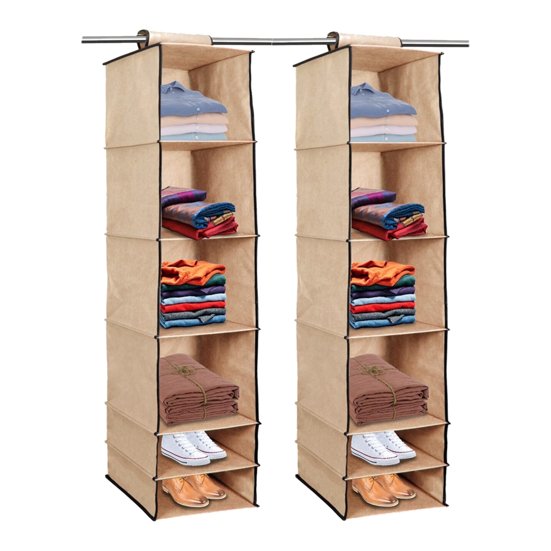 Shubhkraft Non Woven 6 Shelf/Compartment Closet Cloth Hanging Organizer/Clothes Storage Wardrobe Organiser For Almirah (Pack Of 