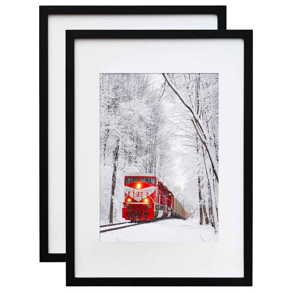 Egofine A2 Picture Frames Set of 2 Matted for A3 - Solid Wood Acrylic Plexiglass Front for Wall Mounting Hanging Vertically or H