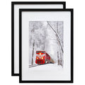 Egofine A2 Picture Frames Set of 2 Matted for A3 - Solid Wood Acrylic Plexiglass Front for Wall Mounting Hanging Vertically or H