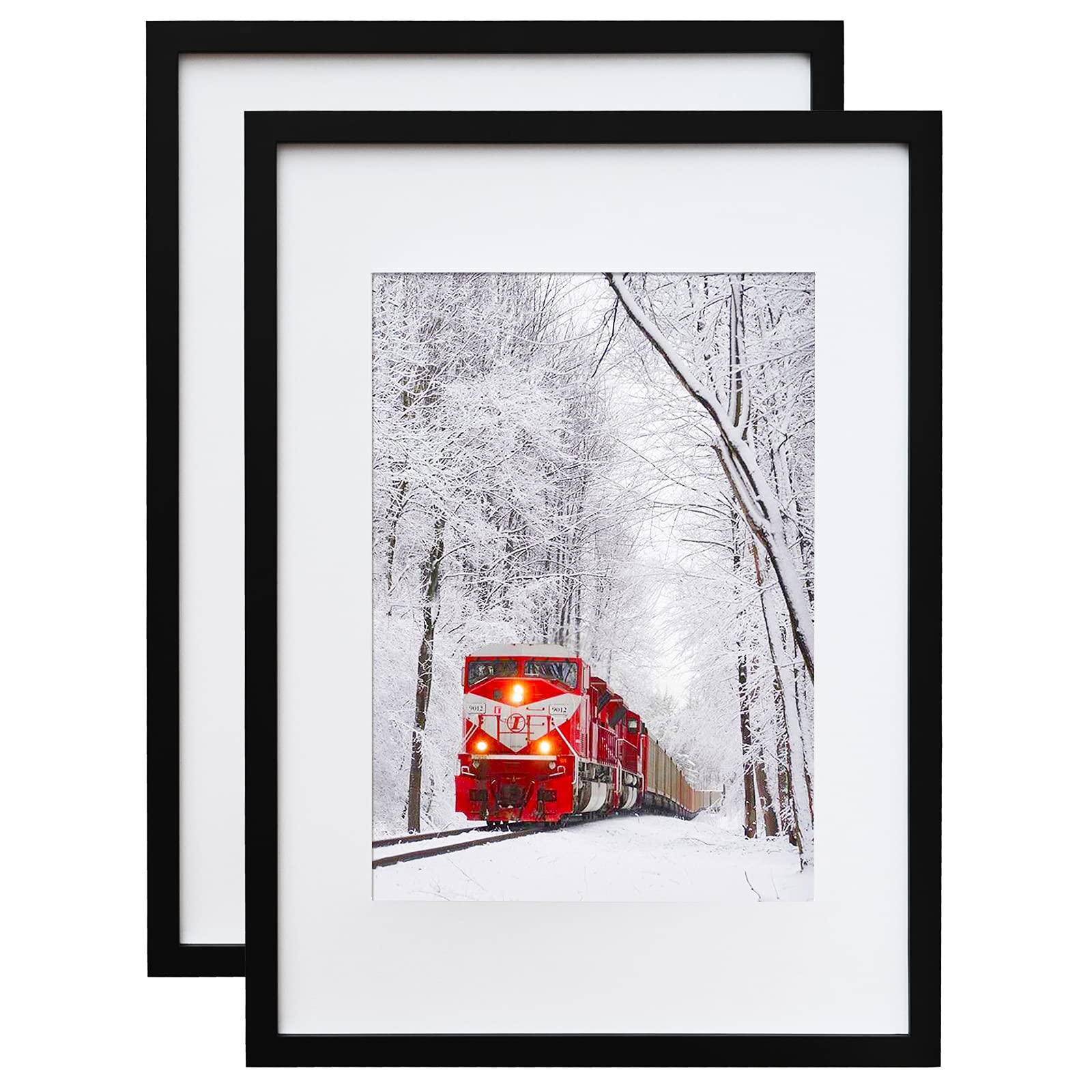 Egofine A2 Picture Frames Set of 2 Matted for A3 - Solid Wood Acrylic Plexiglass Front for Wall Mounting Hanging Vertically or H