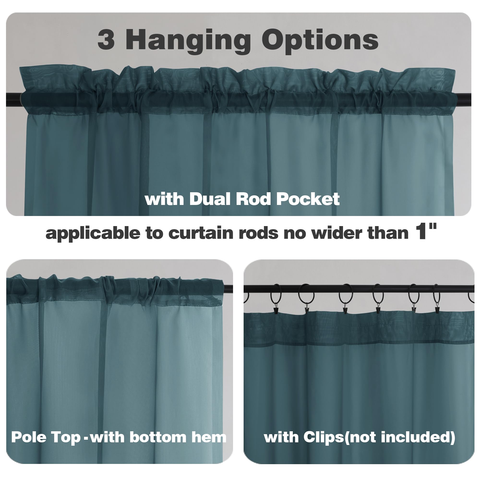 Chyhomenyc Dusty Blue Sheer Curtains 36 Inch Length 2 Panels, Light Filtering Voile Short Window Curtians For Bathroom Small Win