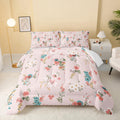 Qoomo Floral Comforter Queen Size,Pink Floral Kids Comforter Set,3Pcs Bedding Set Printed Comforter With 2 Pillowcases,Down Alte