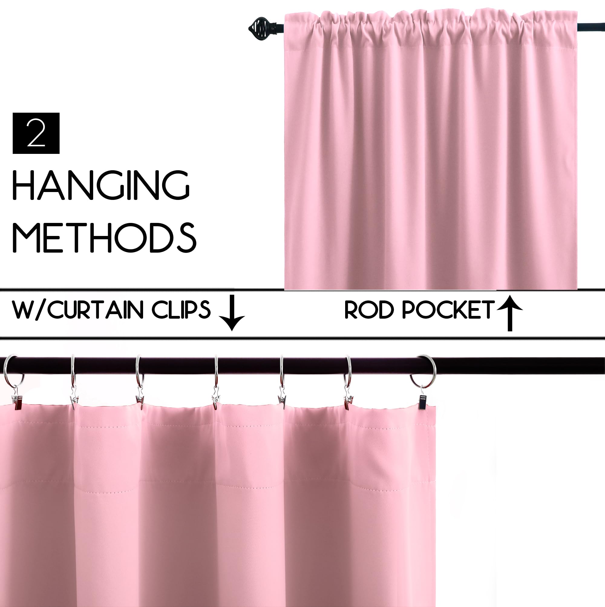 Koufall Rod Pocket Blackout Tier Short Curtains-Pink-24X30