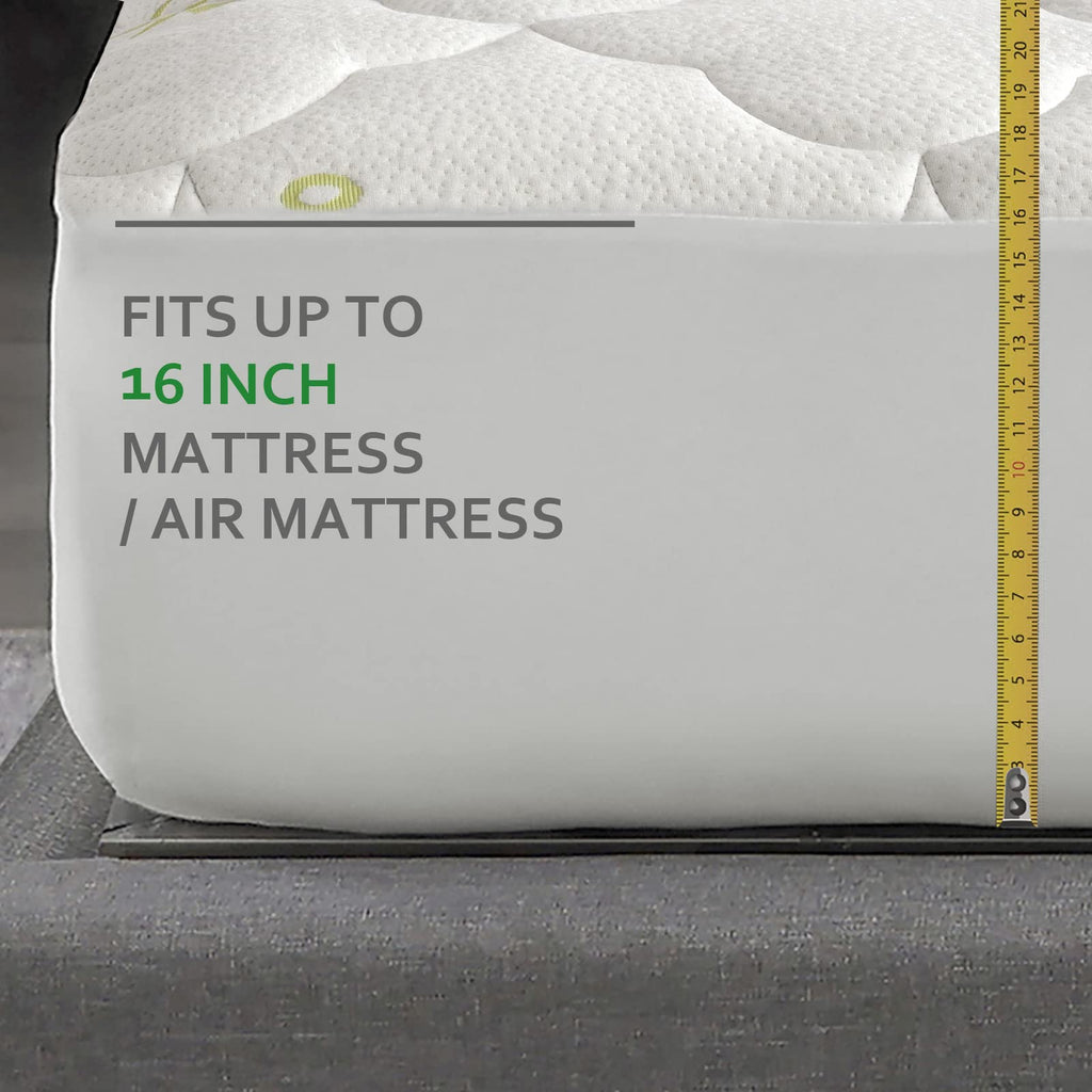 Queen Size Mattress Pad Cooling Mattress Topper Queen Air Mattress Cover, Camping Air Bamboo Mattress Topper, Soft Breathable Noiseless Camping Mattress Topper Cover Queen Stretches Up To 18'