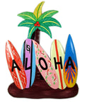 Painted Wooden ''Aloha'' Wall Plaque with Surfboards & Palm Tree