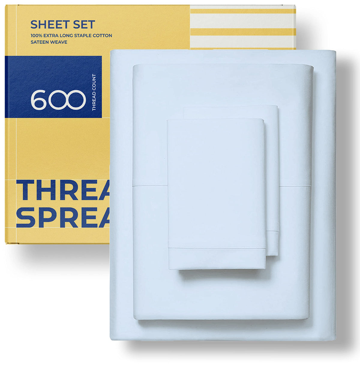 Thread Spread Luxury Sheets 600 Thread Count - Egyptian Cotton Quality Twin Size Sheet Set - Deep Pocket Fitted Bedding Sheets & Pillowcases - 3 Pc Breathable - Light Blue Sheets For Boys & Girls