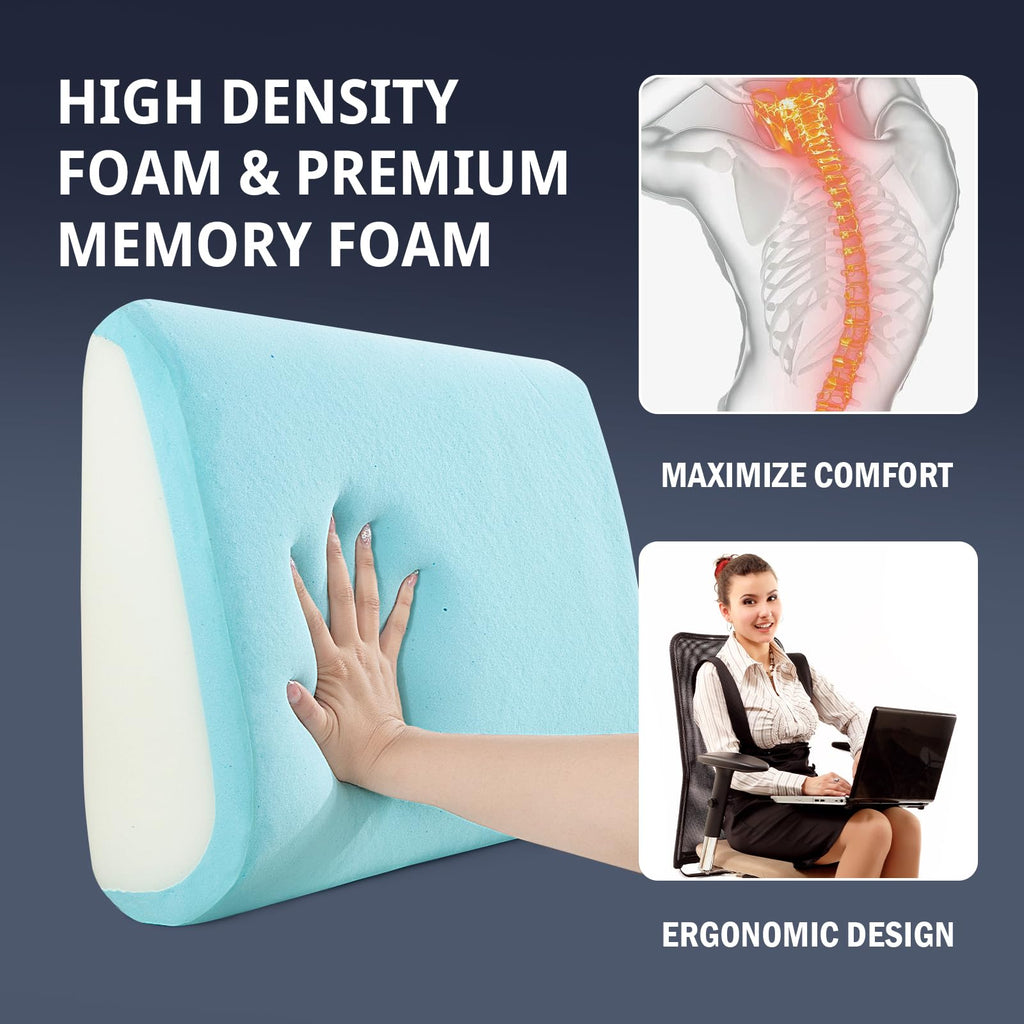 HOMBYS Lumbar Support Pillow for Recliner Chair, Memory Foam Back Support Cushion, Grey, 20"x13.5"x5"