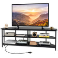 Tangkula Corner TV Stand for TVs up to 65   , TV Console Table with 2 AC Outlets, USB A Port, USB C Port, Metal Frame & Storage 