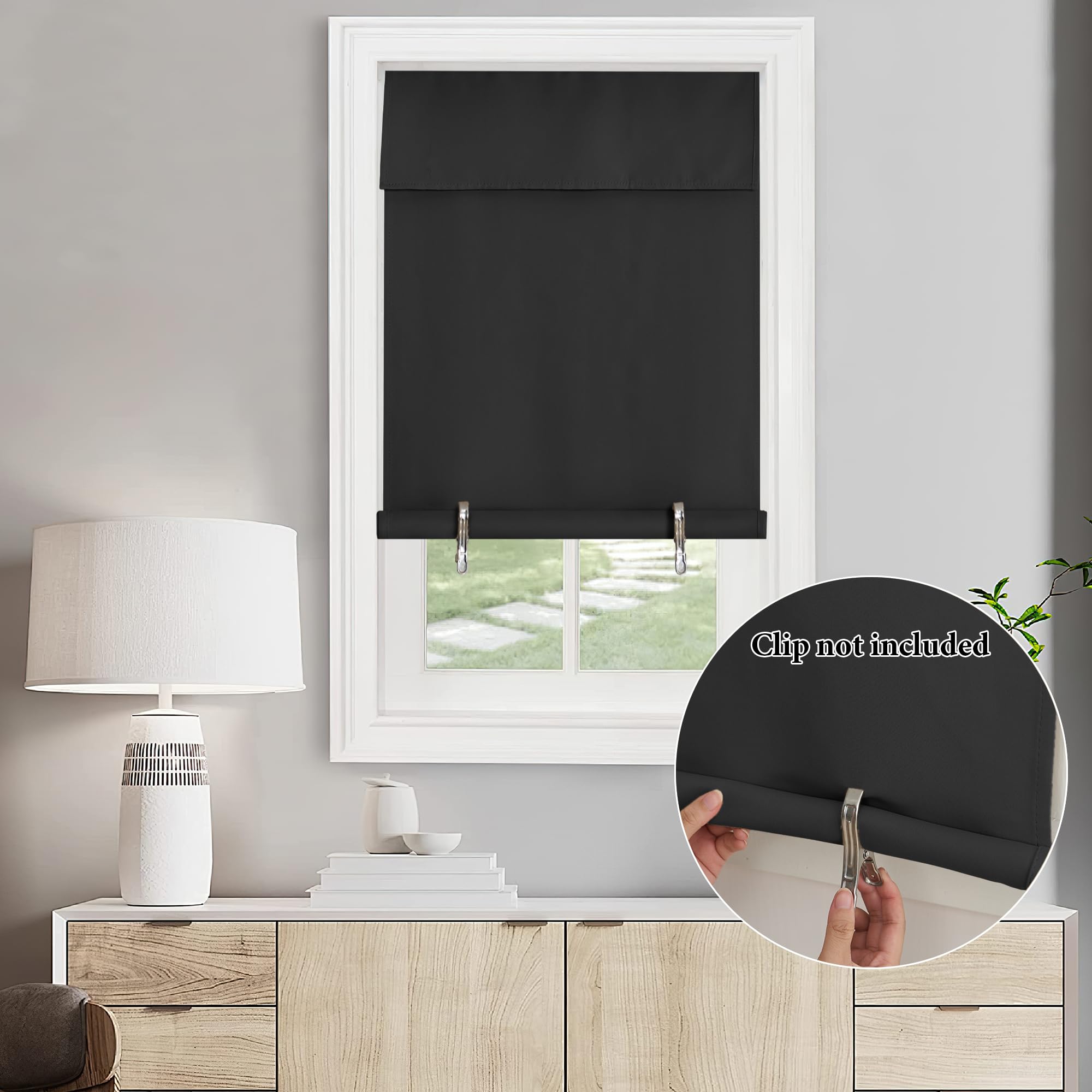 Nicetown No Drill Blackout Door Curtain Panel - Patio Door Curtain For Sliding Door Closet Door Shade Thermal Insulated Self Sticky Blinds For Indoor Windows, 36' Wide X 72' Length, Black, 1 Piece