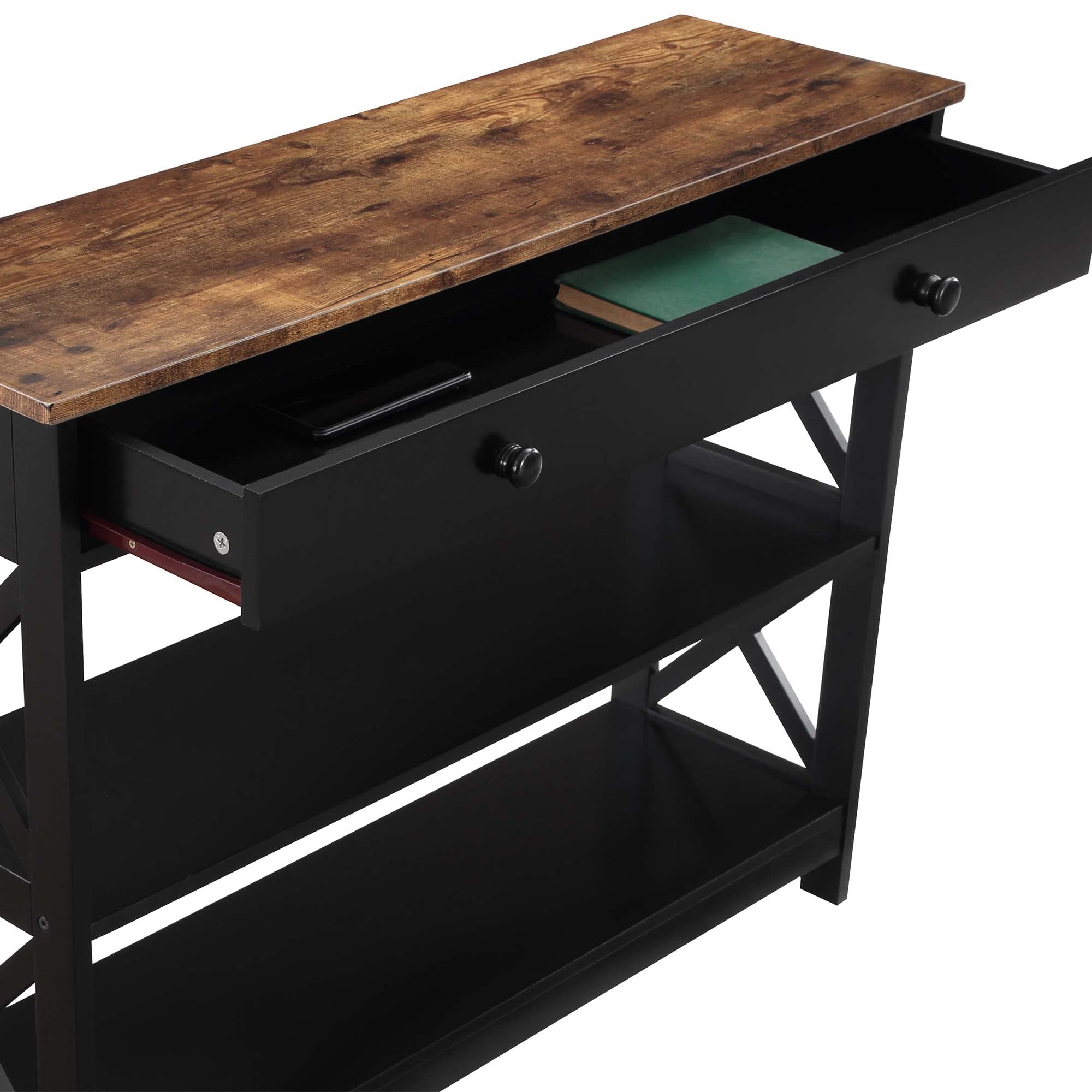 Convenience Concepts Oxford 1 Drawer Console Table With Shelves, Barnwood/Black