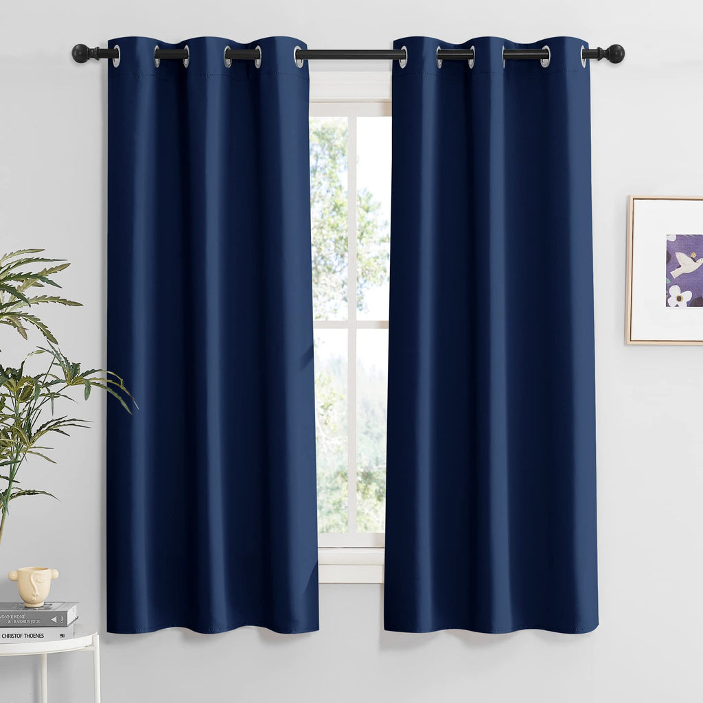 RYB HOME Navy Blue Grommet Curtains for Living Room, Room Darkening Thermal Curtains Drapes Privcay Window Coverings for Bedroom