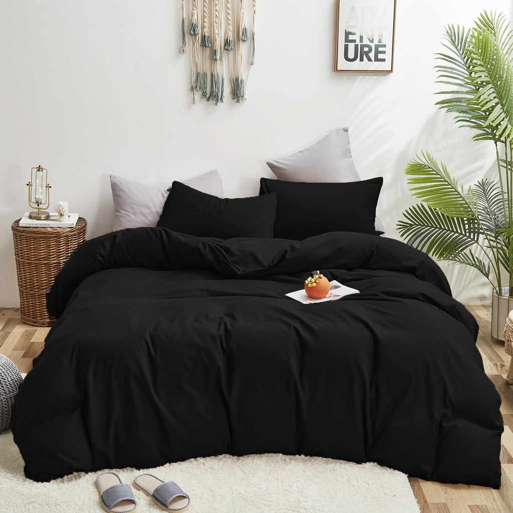Luxlovery Black California King Comforters Set Women Men Solid Black Bedding Comforter Set Cal King Soft Breathable Lightweight