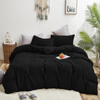 Luxlovery Black California King Comforters Set Women Men Solid Black Bedding Comforter Set Cal King Soft Breathable Lightweight