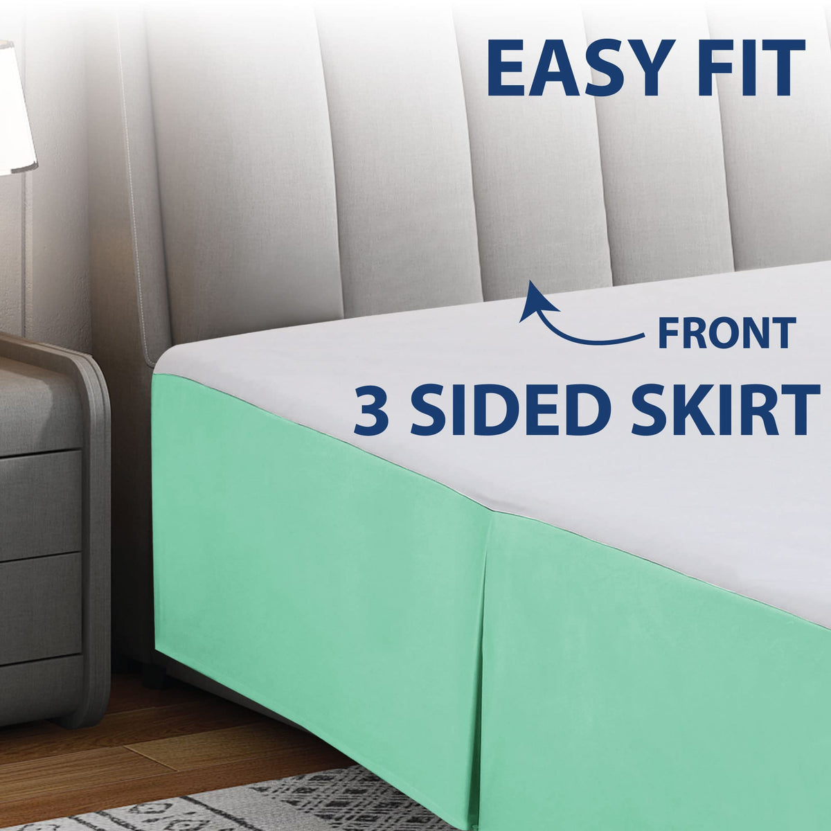 Cathay Home Double Brushed Microfiber Pleated Easy Fit Bed Skirt, Ultra Soft, Fade And Wrinkle Resistant - Sea Foam, Full