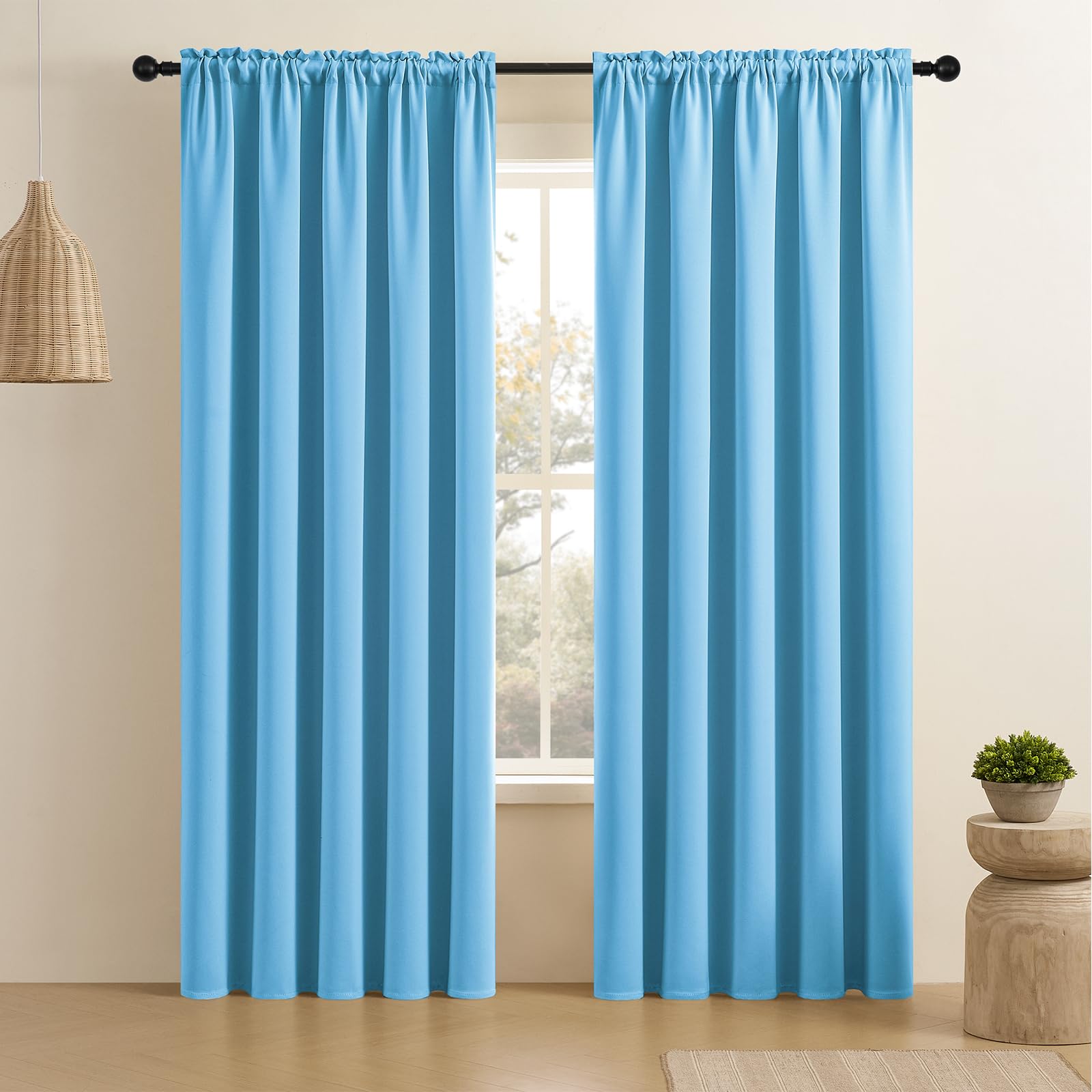 CUCRAF Light Blue Blackout Curtains 96 inch Length 2 Panels Set, Rod Pocket Room Darkening Drapes for Bedroom Living Room, Insul