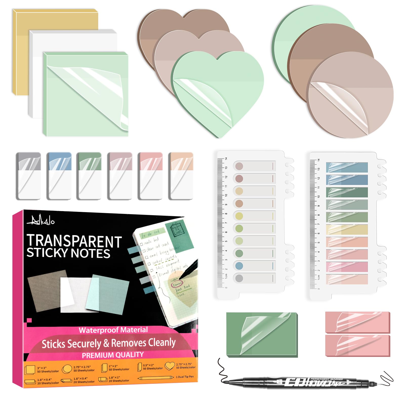 Transparent Sticky Notes,1120 Sheets Clear Sticky Notes With Pen, Waterproof Annotation Kit, Self-Adhesive Translucent Writable