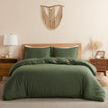 Dapu 100% Linen Olive Green Duvet Cover Set, Pure Natural French Flax Linen With 8 Corner Ties And Zipper Closure Soft Breathabl