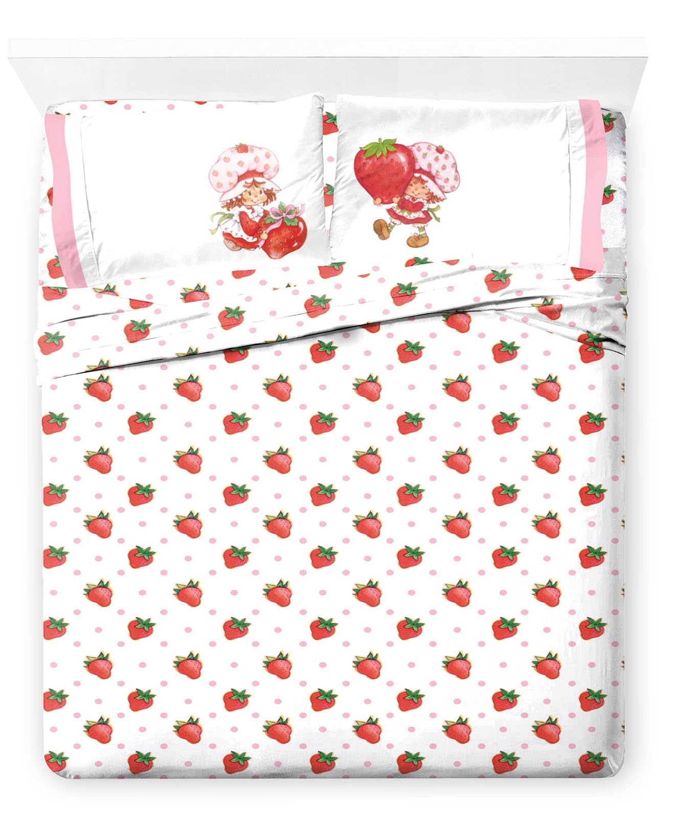 Jay Franco Strawberry Shortcake Queen Size Sheet Set - Super Soft Kids 4 Piece Bedding Set - Microfiber Sheets Includes Reversib