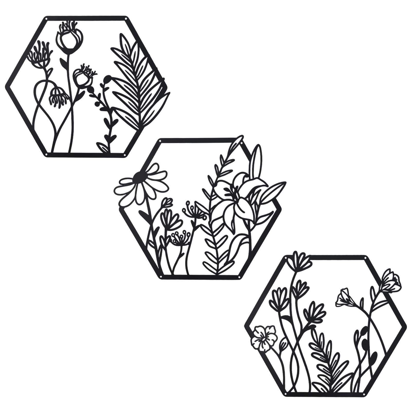 OYEFLY 3 Pcs Metal Flower Wall Decor,Flower Art Wall Decor,Farmhouse Wall Decor (Black)