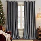 Lazzzy Velvet Grey Blackout Curtains 96 Inches Long Thermal Insulated Drapes For Bedroom Living Room Darkening Window Treatments Rod Pocket 2 Panels, W62 X L96