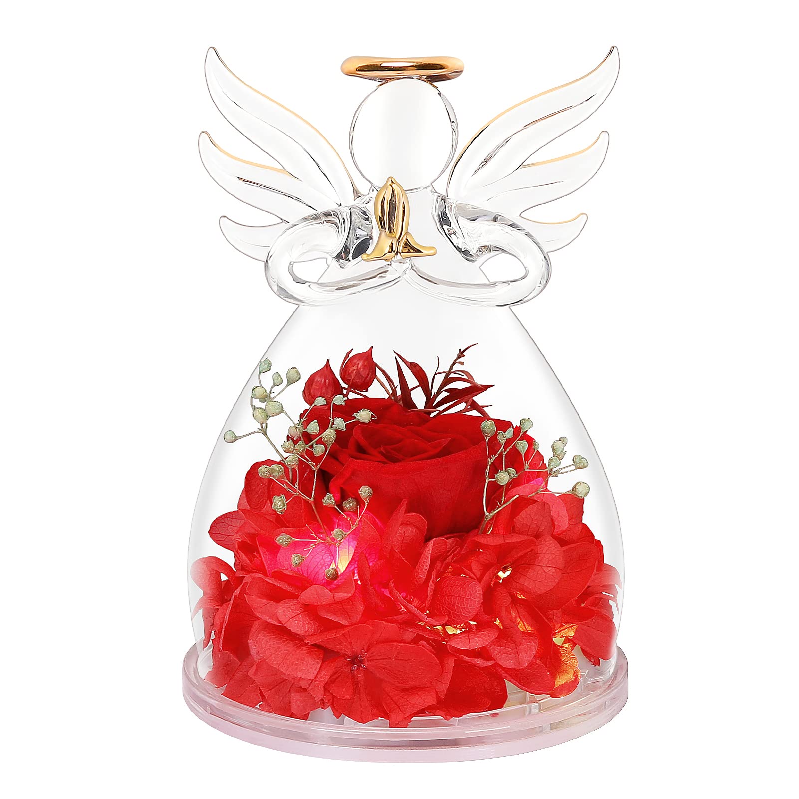 Preserved Flower Rose Gifts In Glass Angel Figurines,Valentines Rose Gifts for Her,Birthday Gifts For Women,Angel Rose Gifts Wit