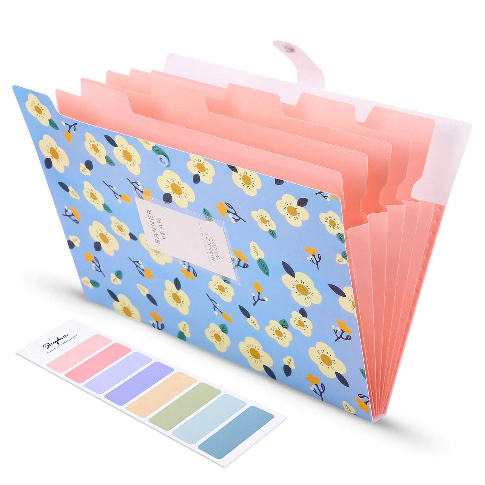 Skydue Expanding File Folders With 8 Lables, Floral Printed Accordion Document Folder Organizer Us Letter Size