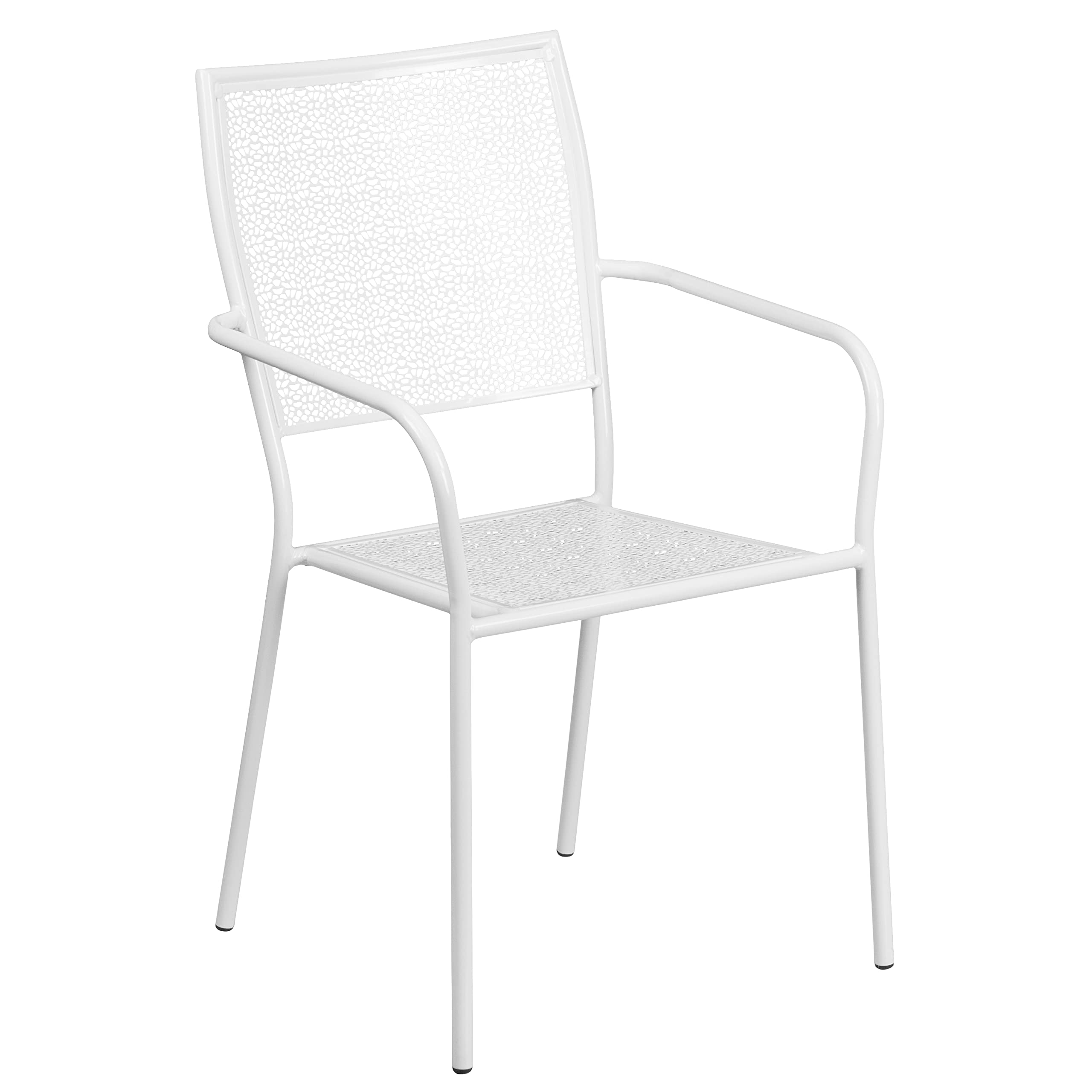 Flash Furniture Oia Commercial Grade 35.5" Square White Indoor-Outdoor Steel Patio Table Set With 4 Square Back Chairs