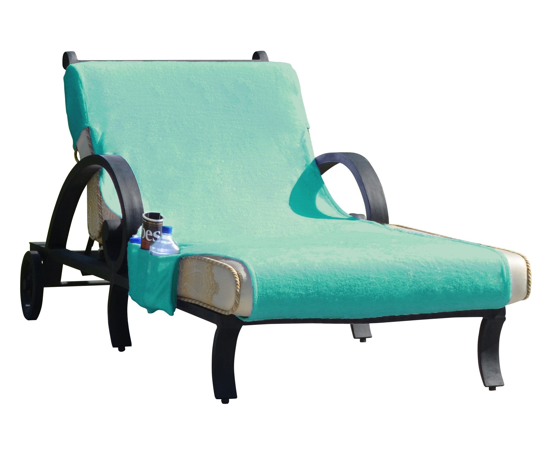 Linum Home Textiles Standard Size Chaise Lounge Cover with Side Pockets, Aqua