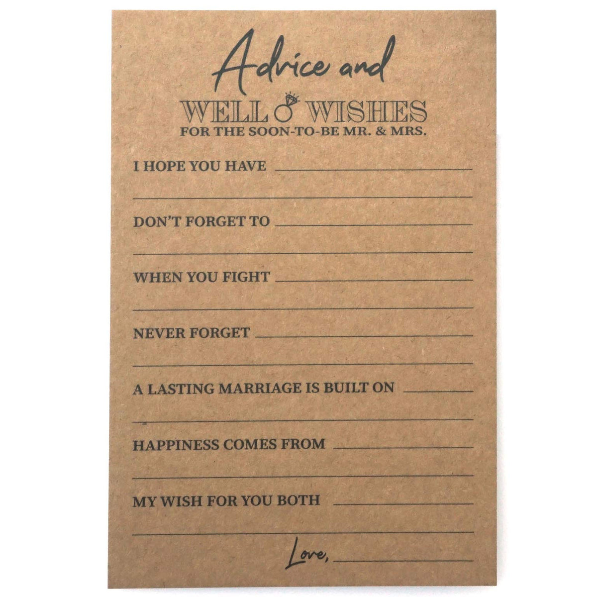 RXBC2011 Kraft Rustic Wedding advice and well wishes cards for the soon to be Mr and Mrs Bride and Groom Newlyweds Bridal Shower