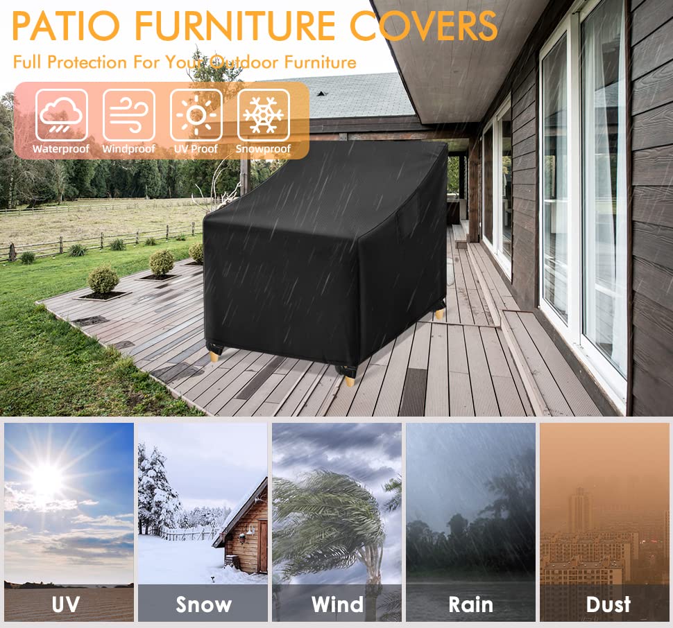 Wleafj Outdoor Chair Covers Waterproof, Black Lawn Patio Furniture Covers, Heavy Duty Patio Lounge Deep Seat Cover, 2 Pack - 31.5' W X 33.5' D X 36' H