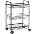 SONGMICS 3-Tier Metal Rolling Cart on Wheels with Baskets, Lockable Utility Trolley with Handles for Kitchen Bathroom Closet, St