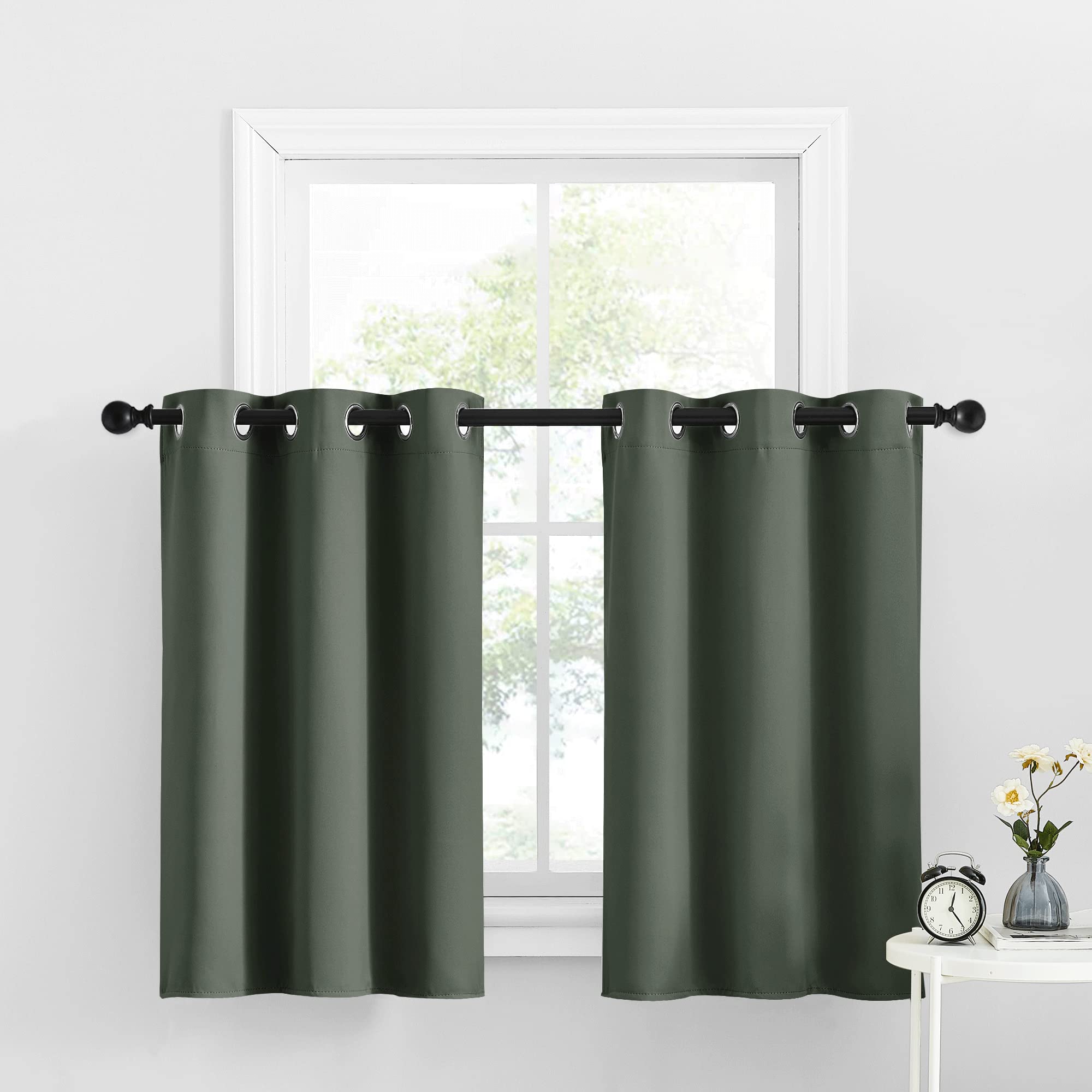 NICETOWN Short Curtain Valances for Kitchen - Thermal Insulated Farmhouse Window Tiers Grommet Small Curtains for Basement/Livin