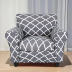 Searchi Stretch Sofa Cover Printed Couch Covers, Floral Pattern 2 Piece Armchair Slipcover With Separate Chair Cushion Cover, Washable Furniture Protector For Living Room(Armchair, Gray+White)