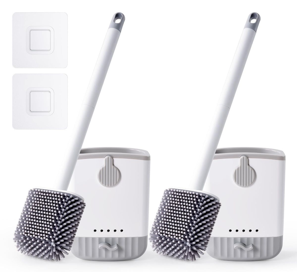Silicone Toilet Bowl Brush with Holder, 2 Pack, White
