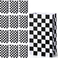 28 Pack Checkered Racing Treat Bags, Black and White Race Car Favor Bags, Kraft Paper Popcorn Boxes for Monster Truck Cars Birth
