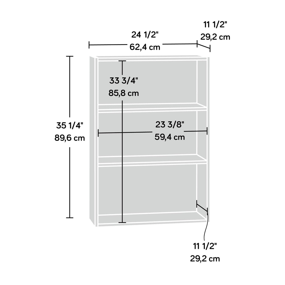Sauder Beginnings 3-Shelf Bookcase, Bookshelf With Adjustable Storage Shelves, L: 24.57' X W: 11.50' X H: 35.28', Cinnamon Cherry
