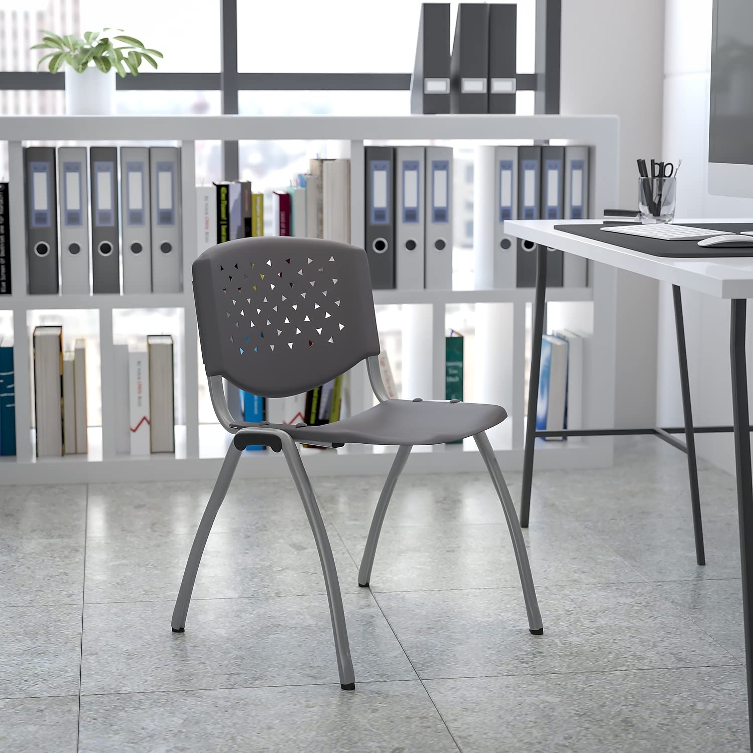 Flash Furniture Hercules Series 880 Lb. Capacity Gray Plastic Stack Chair With Titanium Gray Powder Coated Frame