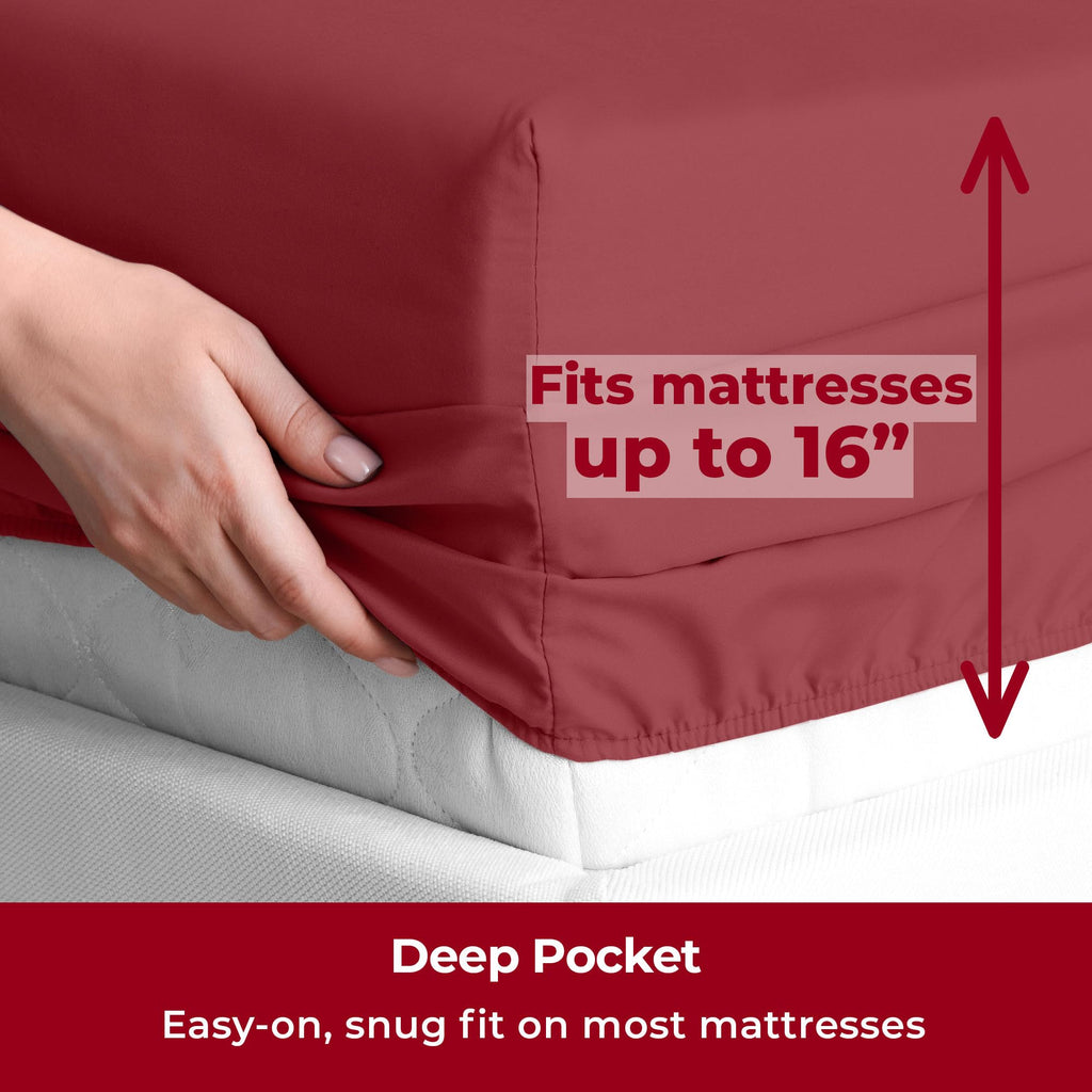 Mellanni Full Sheet Set - 6-Piece Iconic Collection Bedding, (Including 4 Pillowcases), 16-Inch Deep Pocket, Easy Care, Extra Soft, Cooling Sheets, Brushed Microfiber - Brick Red