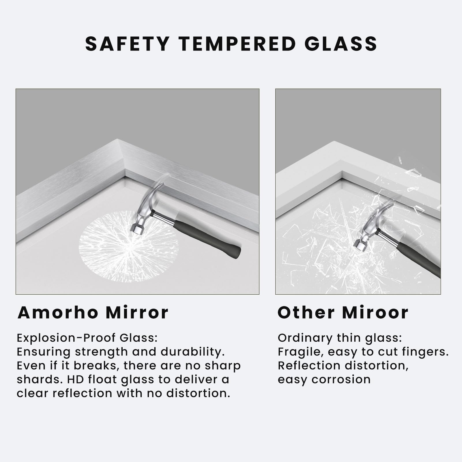 Amorho 50X30 Inch Bathroom Mirror Silver, Thick Metal Framed Wall Mirrors For Over Sink, Brushed Nickel Mirror Perfect For Bedro
