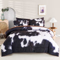 Sucses Cow Print Bedding Comforter Set Full Size, 8 Pieces Western Farmhouse Style Bedding Set, Highland Rustic Cow Fur Print Be