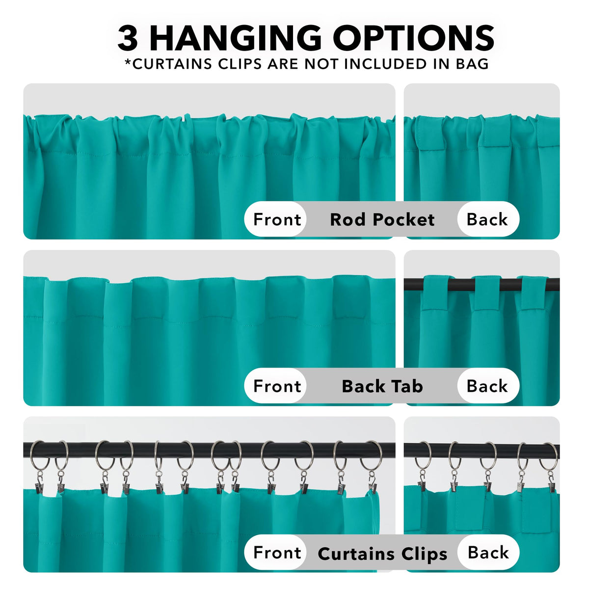 Deconovo Blackout Curtains – Room Darkening, Noise-Reducing, Thermal Insulated – Energy-Efficient Window Treatment For Bedroom, Living Room & Home Office – 2 Panels, Turquoise, 42W X 95L Inch