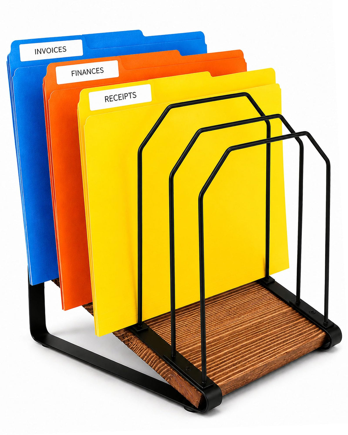 Vosturdy Large Inclined 5Section Vertical Desk File Organizer, Wooden Base