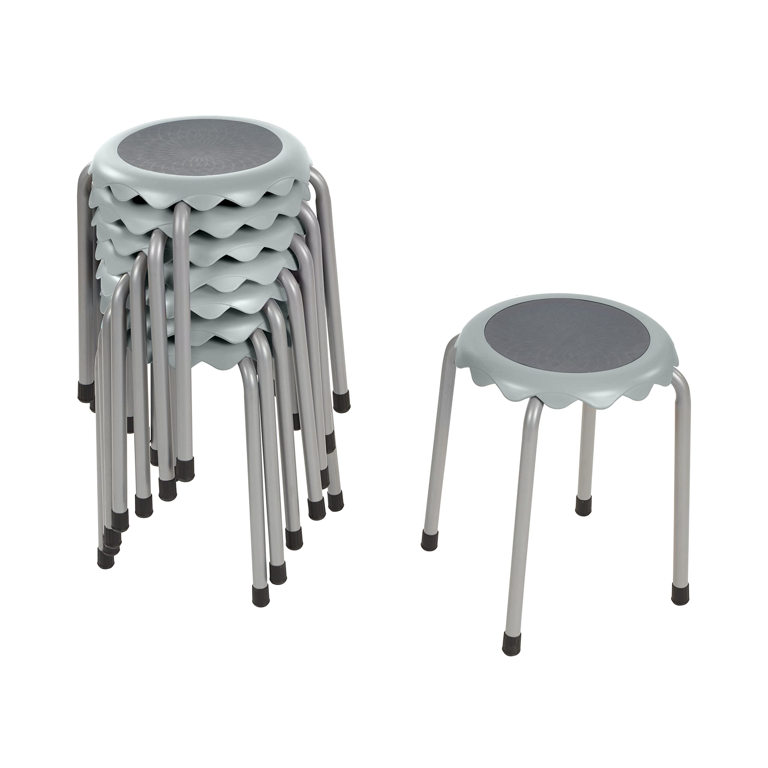 ECR4Kids Daisy Stackable Stool Set, Flexible Seating, Light Grey, 8-Piece